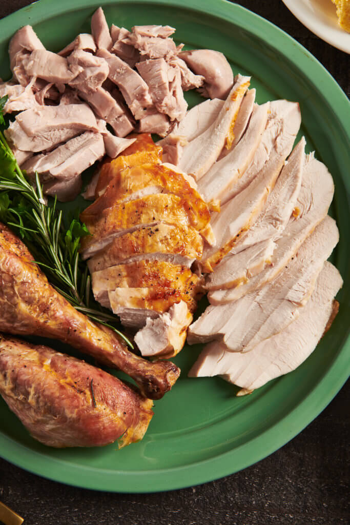 roasted turkey sliced and plated